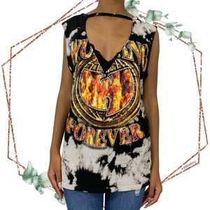 Wu-tang clan acid wash v neck band tee size Small